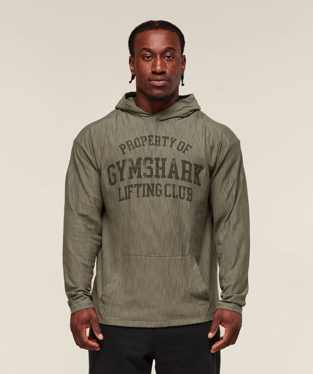 Lightweight Slub Textured Hoodie Utility Green