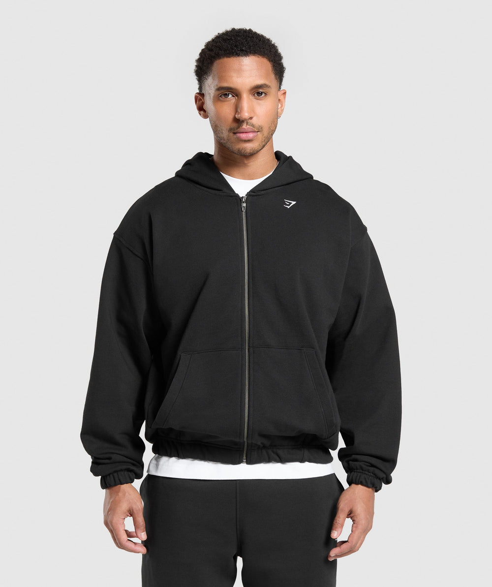 Rest Day Essentials Boxy Zip Up Hoodie Black