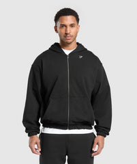 Rest Day Essentials Boxy Zip Up Hoodie Black