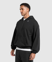 Rest Day Essentials Boxy Zip Up Hoodie Black