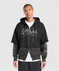 Layered Zip Up Hoodie Black/Asphalt Grey