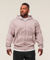 Collegiate Script Zip Up Hoodie Muted Pink