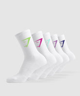 Crew Socks 5pk Purple/Green/Turquoise/Pink