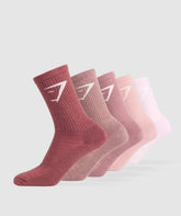 Crew Socks 5pk Washed Berry Pink/Chestnut Pink/Calm Pink/Lift Pink/Ice Pink