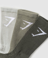 Crew Socks 3pk Strength Green/Utility Green/Stone Grey