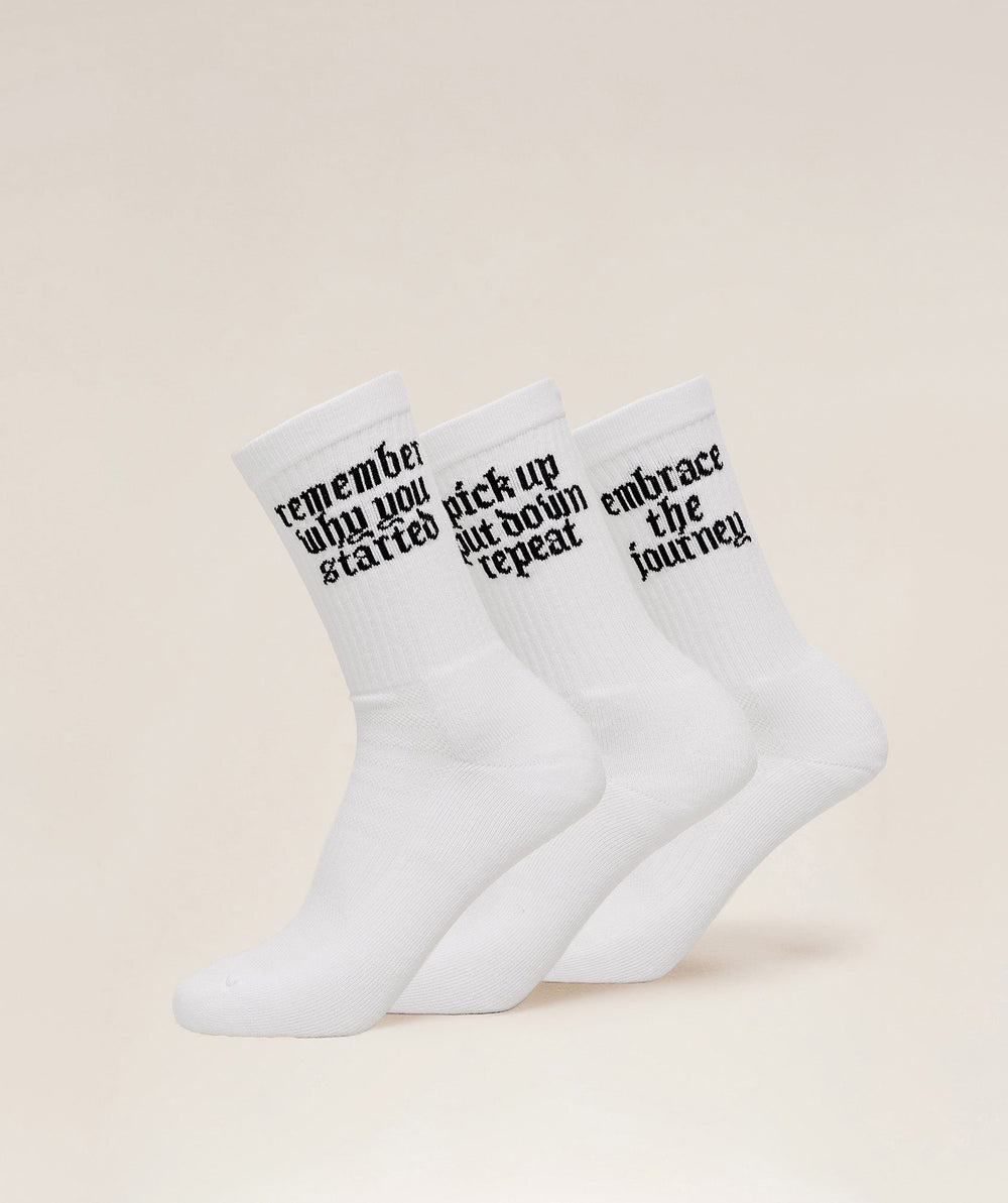 Motivate Graphic Crew Sock 3pk White