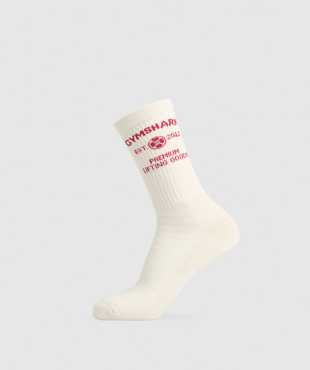 Weight Plate Crew Socks Single Oat White