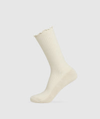 Frill Crew Single Sock Cream Beige/Soft White