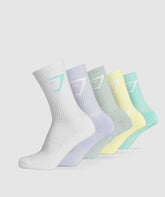 Crew Socks 5pk Pop Turquoise/Fresh Lilac/Morning Blue/Refresh Yellow/White
