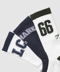 Collegiate Crew Socks 3pk White/Heavy Blue/Trail Green