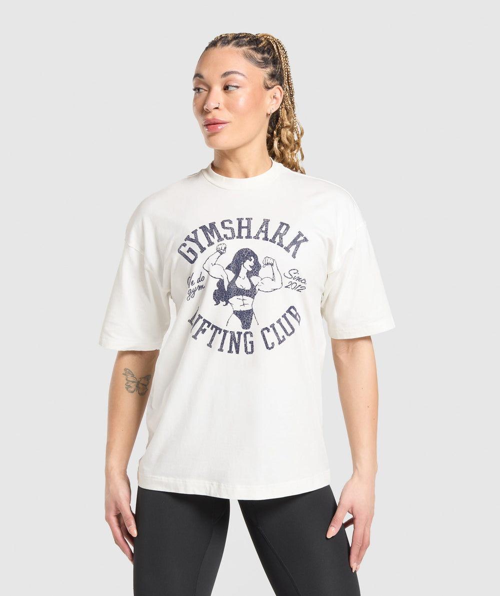 Lifting Girl Graphic Oversized Tee Soft White