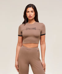 Ribbed Cotton Crop Top Mocha Mauve/Black