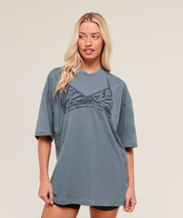 Minimal Bra Graphic Oversized T-Shirt Iron Blue