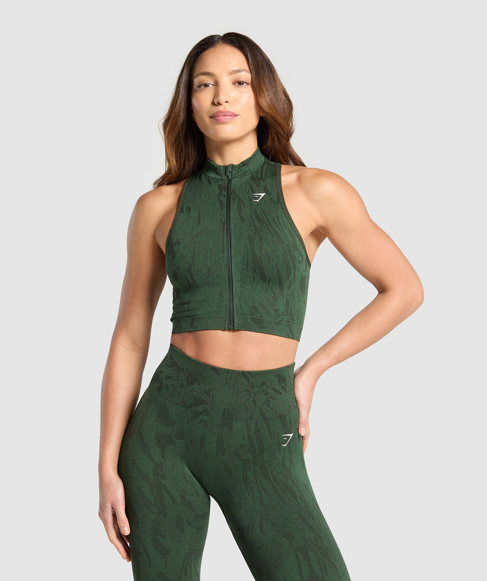 Adapt Camo Seamless Zip Up Crop Top Trail Green/Classic Green