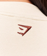 Ribbed Cotton Crop Top Oat White/Burgundy Brown