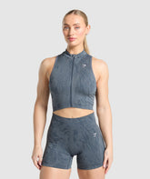 Adapt Camo Seamless Zip Up Crop Top Titanium Blue/Denim Grey