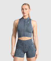 Adapt Camo Seamless Zip Up Crop Top Titanium Blue/Denim Grey
