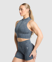 Adapt Camo Seamless Zip Up Crop Top Titanium Blue/Denim Grey