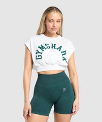 Mesh Graphic Crop Top White