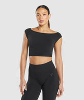 Luxe Seamless Boat Neck Crop Top Coal Marl