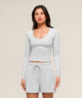 Waffle Long Sleeve Top Light Grey