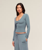 Waffle Long Sleeve Top Iron Blue