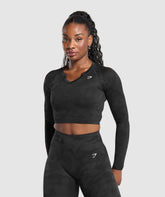 Adapt Camo Long Sleeve Crop Top Black/Asphalt Grey