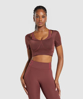 Stitch Feature Crop Top Burgundy Brown