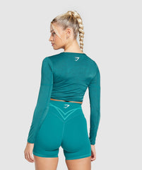 Stitch Feature Long Sleeve Crop Top Ocean Teal