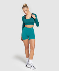 Stitch Feature Long Sleeve Crop Top Ocean Teal