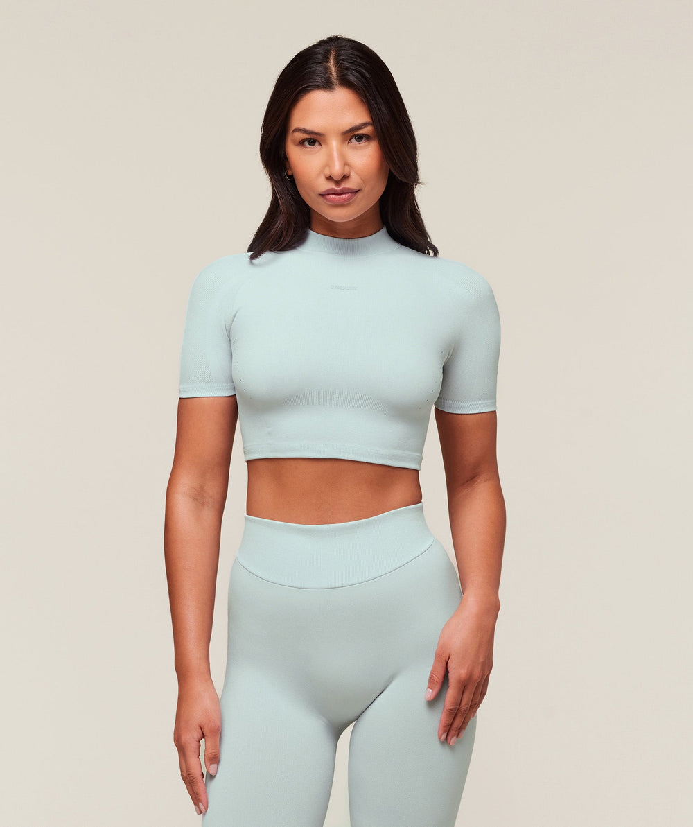 everywear Warp Knit Crop Top Frost Blue