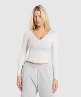 Rib Long Sleeve Top White Marl
