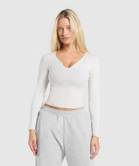 Rib Long Sleeve Top White Marl