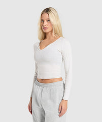 Rib Long Sleeve Top White Marl