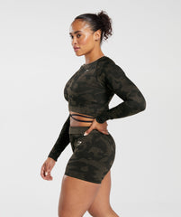 Adapt Camo Seamless Ribbed Long Sleeve Crop Top Black/Camo Brown