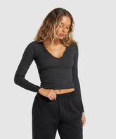 Rib Long Sleeve Top Midnight Black Marl