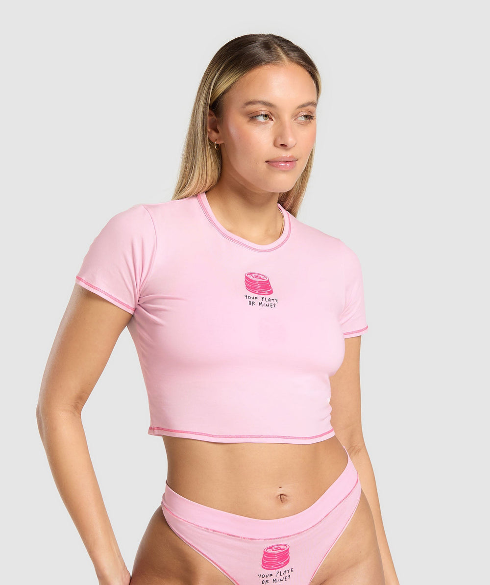 Your Plate or Mine Baby Tee Dolly Pink