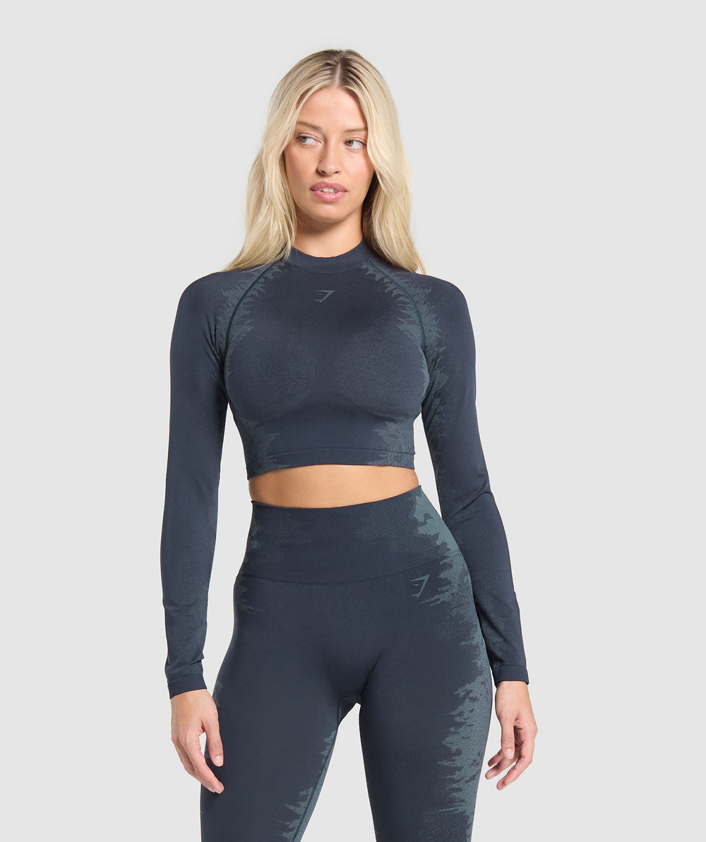 Caged Seamless Long Sleeve Crop Top Heavy Blue/Iron Blue