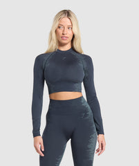 Caged Seamless Long Sleeve Crop Top Heavy Blue/Iron Blue