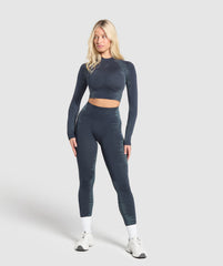Caged Seamless Long Sleeve Crop Top Heavy Blue/Iron Blue