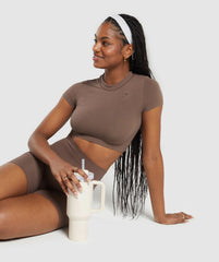 Cotton Seamless Crop Top Soft Brown