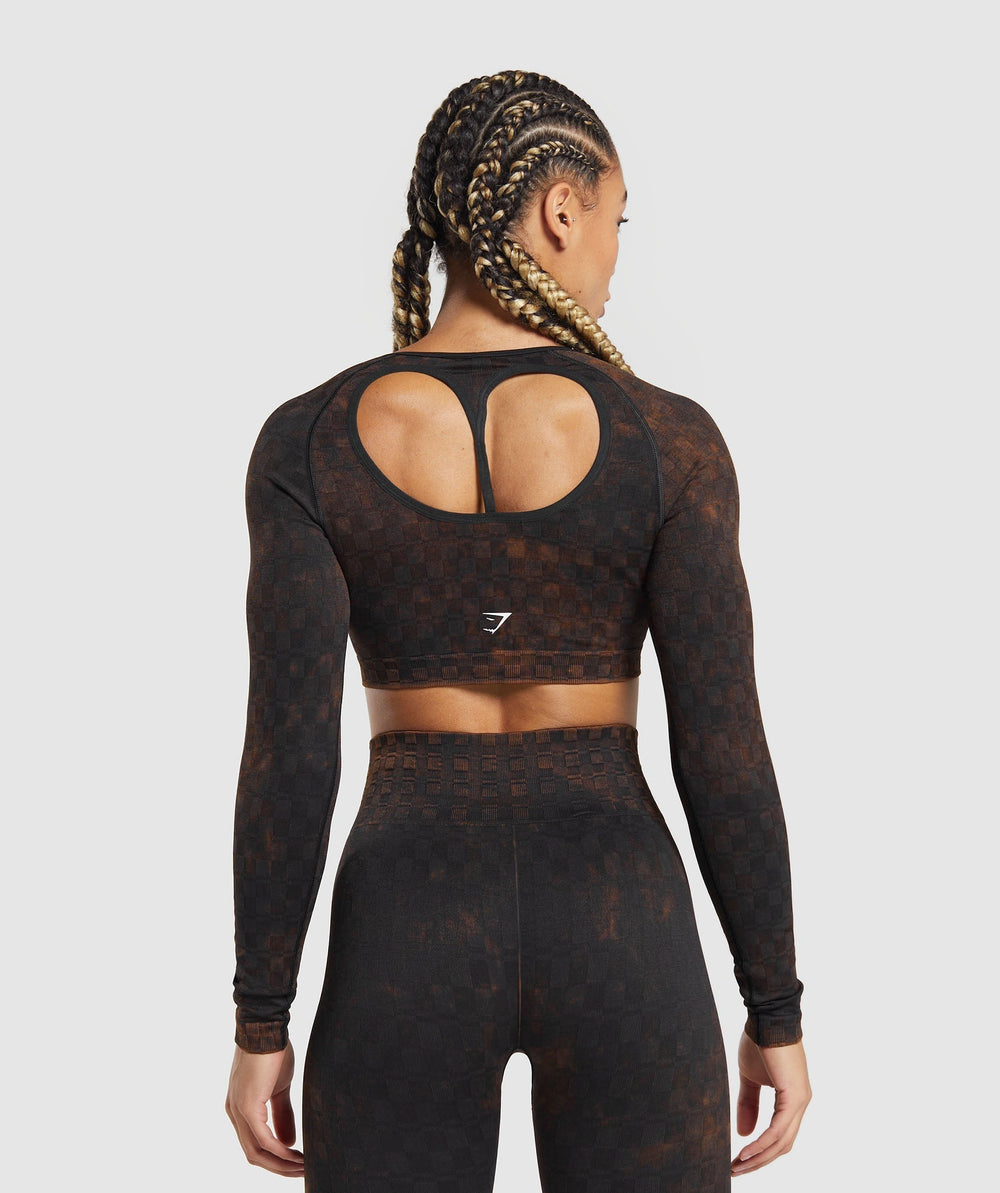 Check Seamless Washed Long Sleeve Top Black