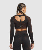 Check Seamless Washed Long Sleeve Top Black