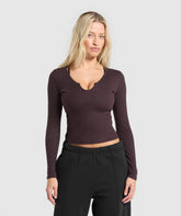 Rib Long Sleeve Top Brown Marl