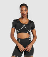 Stitch Feature Crop Top Black