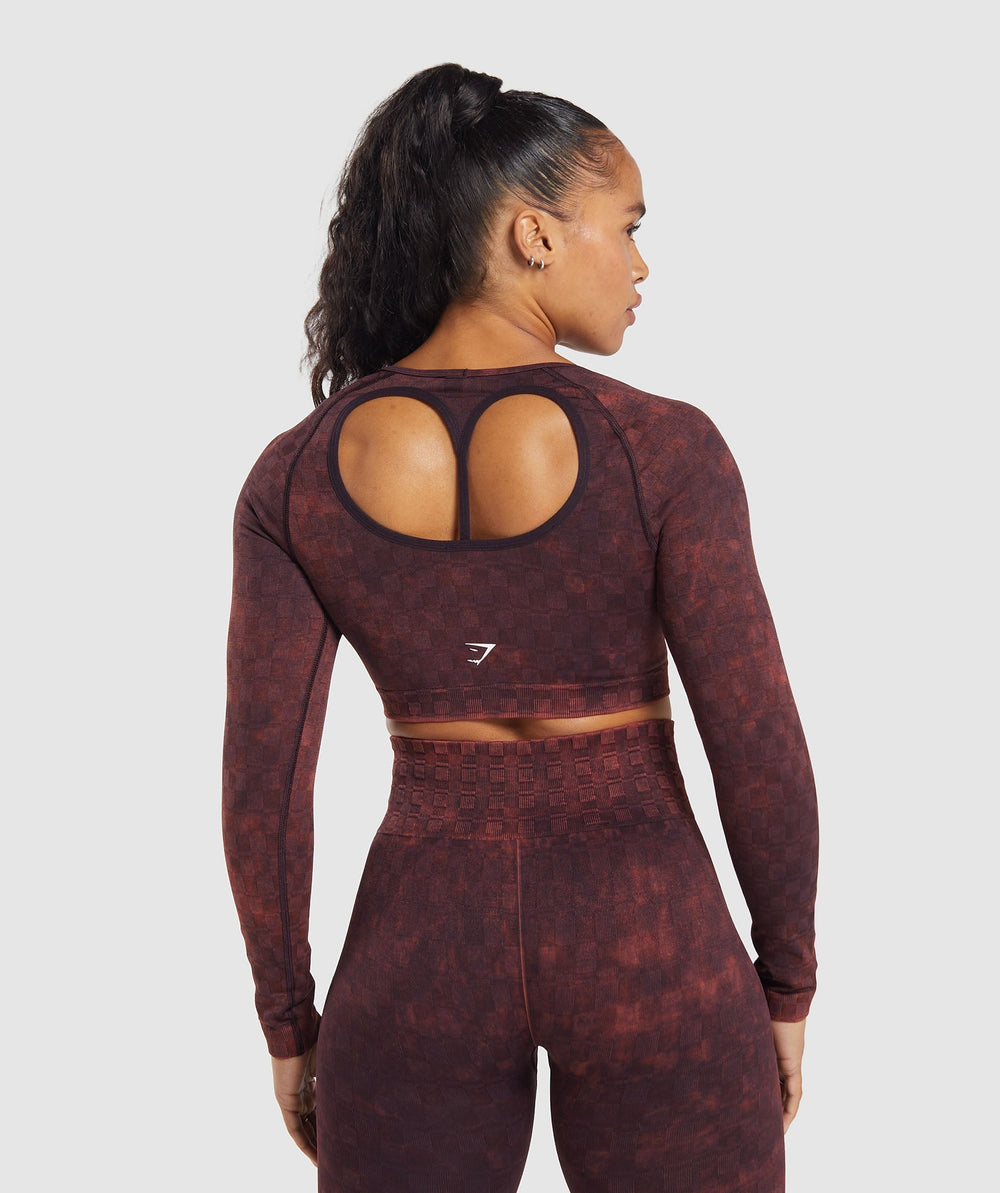Check Seamless Washed Long Sleeve Top Plum Brown
