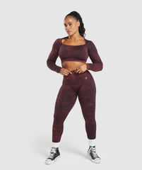 Check Seamless Washed Long Sleeve Top Plum Brown