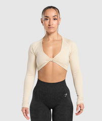 Adapt Safari Long Sleeve Crop Top Ecru White/Cream Beige