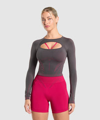 Apex Contrast Long Sleeve Top Asphalt Grey/Build Pink