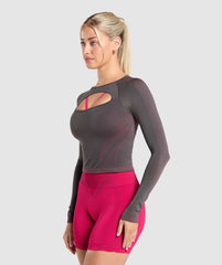 Apex Contrast Long Sleeve Top Asphalt Grey/Build Pink